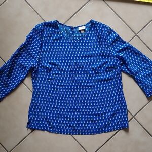 Merona Blue Fitted Blouse with Rounded Neckline
